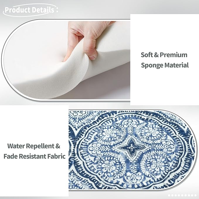 Indoor/Outdoor Chair Cushions 16x17 Inch, Patio Chair Cushions with Ties, All Weather Seat Cushions for Patio Furniture Home Garden Chair Use, Set of 2,Medallion Blue