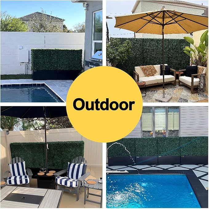 Artificial Hedge Wall, Boxwood Grass Panels with Planter, Fake Greenery Divider Fence for Outdoor Patio,60Lx48Hx14D