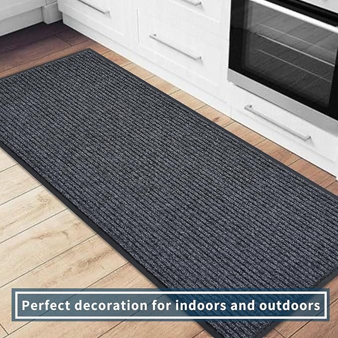 fani Heavy Duty Large Outdoor Indoor Entrance Black Doormat Waterproof Low Profile Entrance Rug Front Door Mat Patio Anti-Skid Rubber Back, 48x96 inch (Gray)