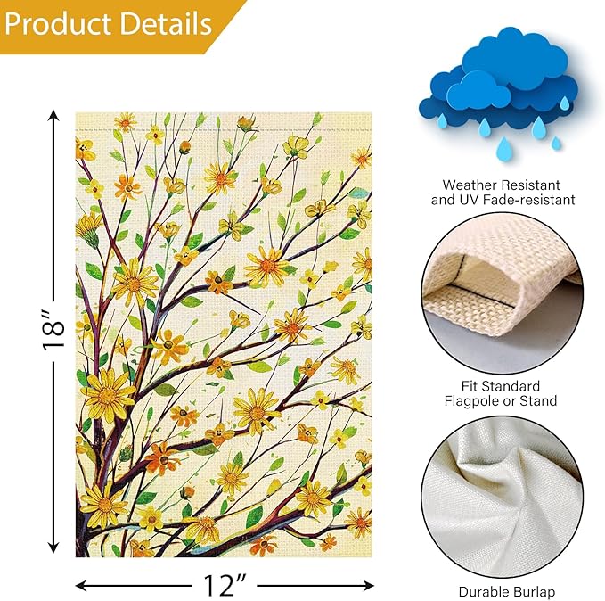 Louise Maelys Summer Tree Garden Flag Spring Floral Welcome 12x18 Inch Double Sided Small Burlap Seasonal Holiday Yard Outdoor Sign Outside Home House Decoration