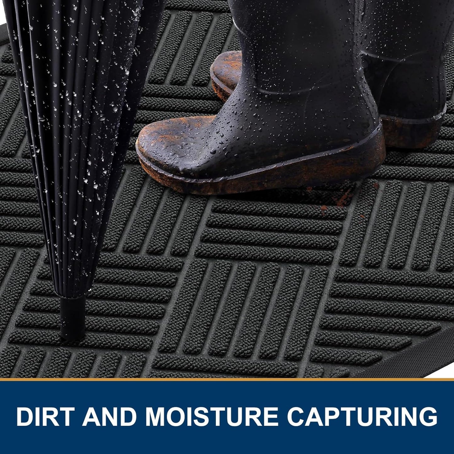 Smiry Front Door Mat Outside Entrance, Heavy Duty Outdoor Indoor Natural Rubber Doormat, Non Slip, Trap Dirt and Moisture, Easy Clean, Low Profile Patio Porch Entryway Mat, 59x23, Black