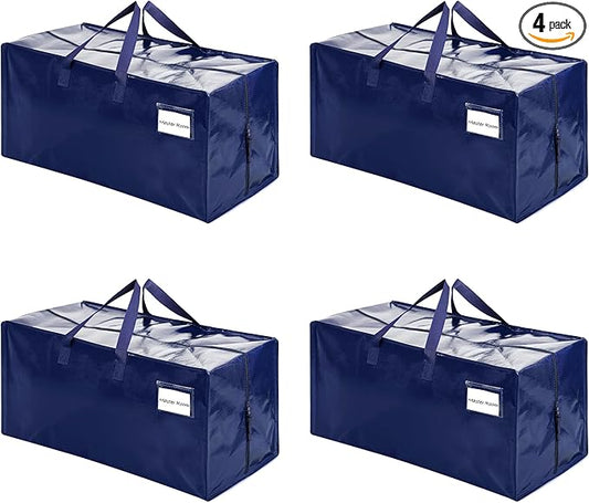 VENO 4 Pack Moving Bags w/Backpack Straps, Heavy Duty, Moving Boxes Alternative, Packing Supplies, Large Storage Totes for Dorm Room Essentials with Zipper for Clothes (Blue, 4 Pack)