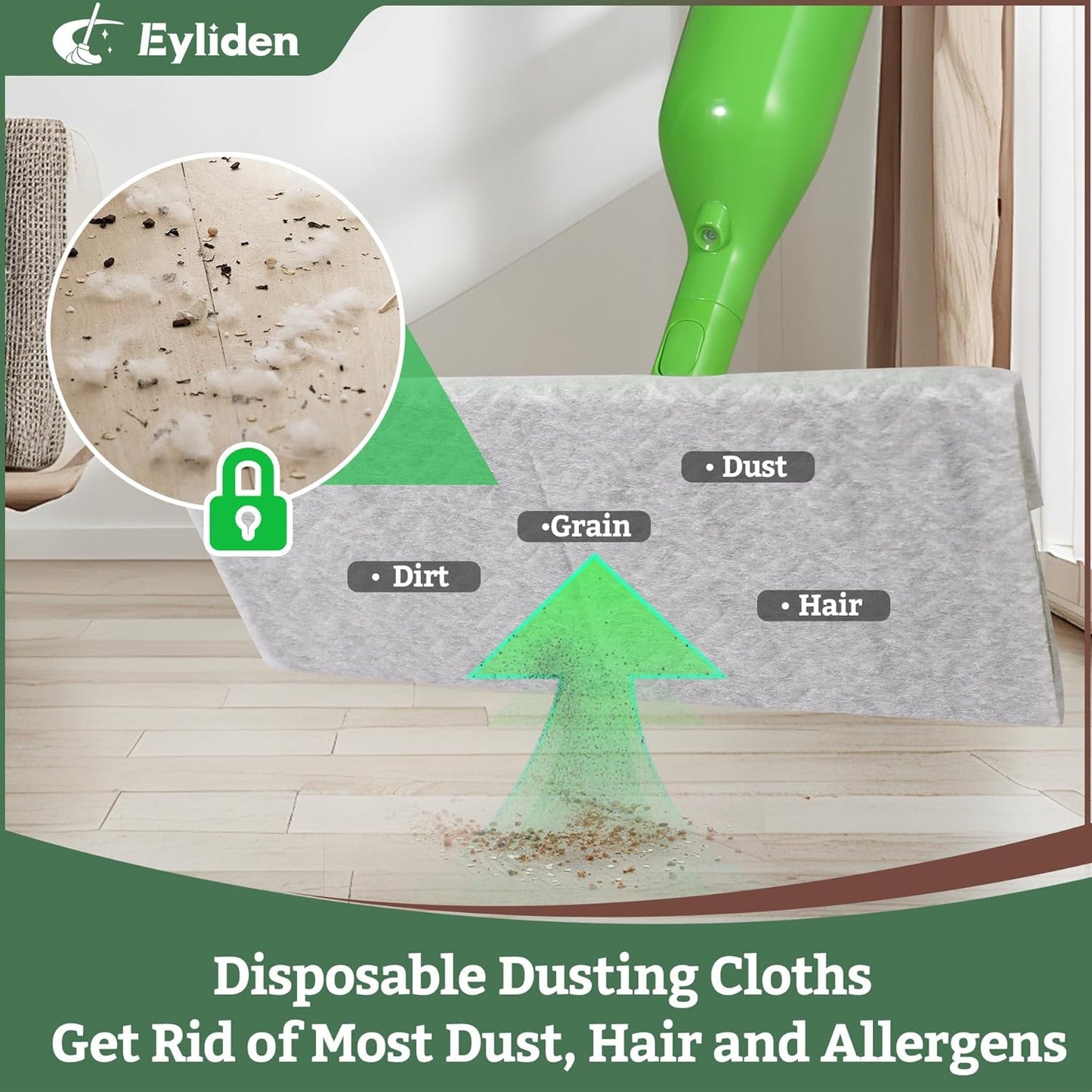 Eyliden Spray Mop - Design for Small Spaces | 12 Disposable Cloths, 1 Reusable Pad, 13 oz Refillable Bottle | Wet Mops for Apartments and Dorms Floors, Lock Tight Design, No Lost Pads - Swivel Head