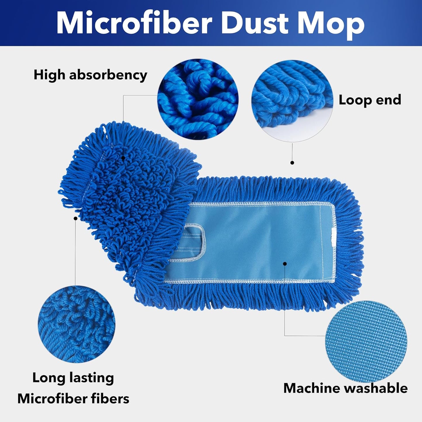 Matthew 36'' Microfiber Loop Dust Mop Washable Commercial&Residential Heavy Duty Mop Head Replacement Premium Absorbent Industrial Dust Mop Refill Pads for Hardwood, Office,Garage and Hotel -6Pack