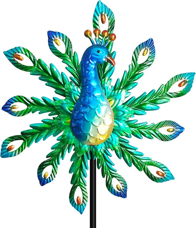 Outdoor Wind Spinner, 37" Metal Peacock Wind Spinner, Peacock Sculpture Garden Wind Spinners for Garden Yard Patio Decoration