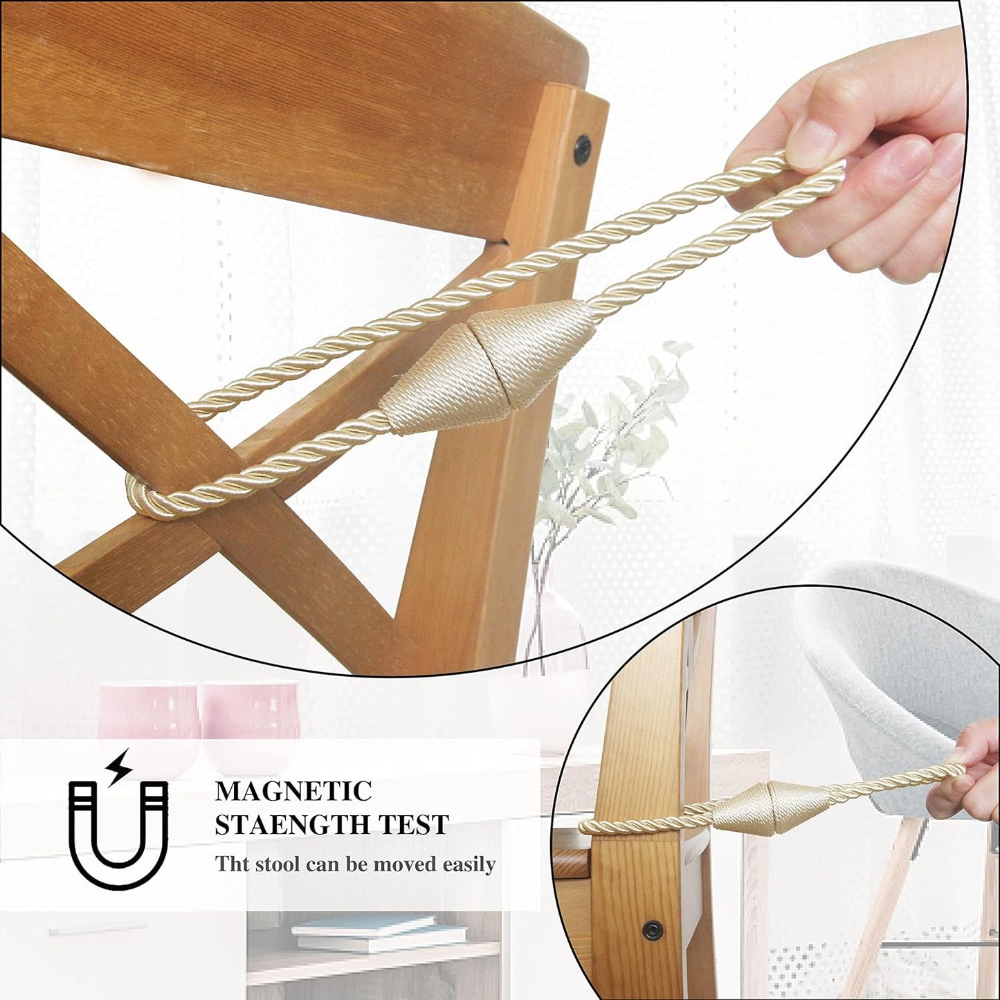 2 Pack Magnetic Curtain Tiebacks Rope Modern Handmade Curtain Tie Backs Decorative Drapes Weave Holdbacks for Window Décor, Beige