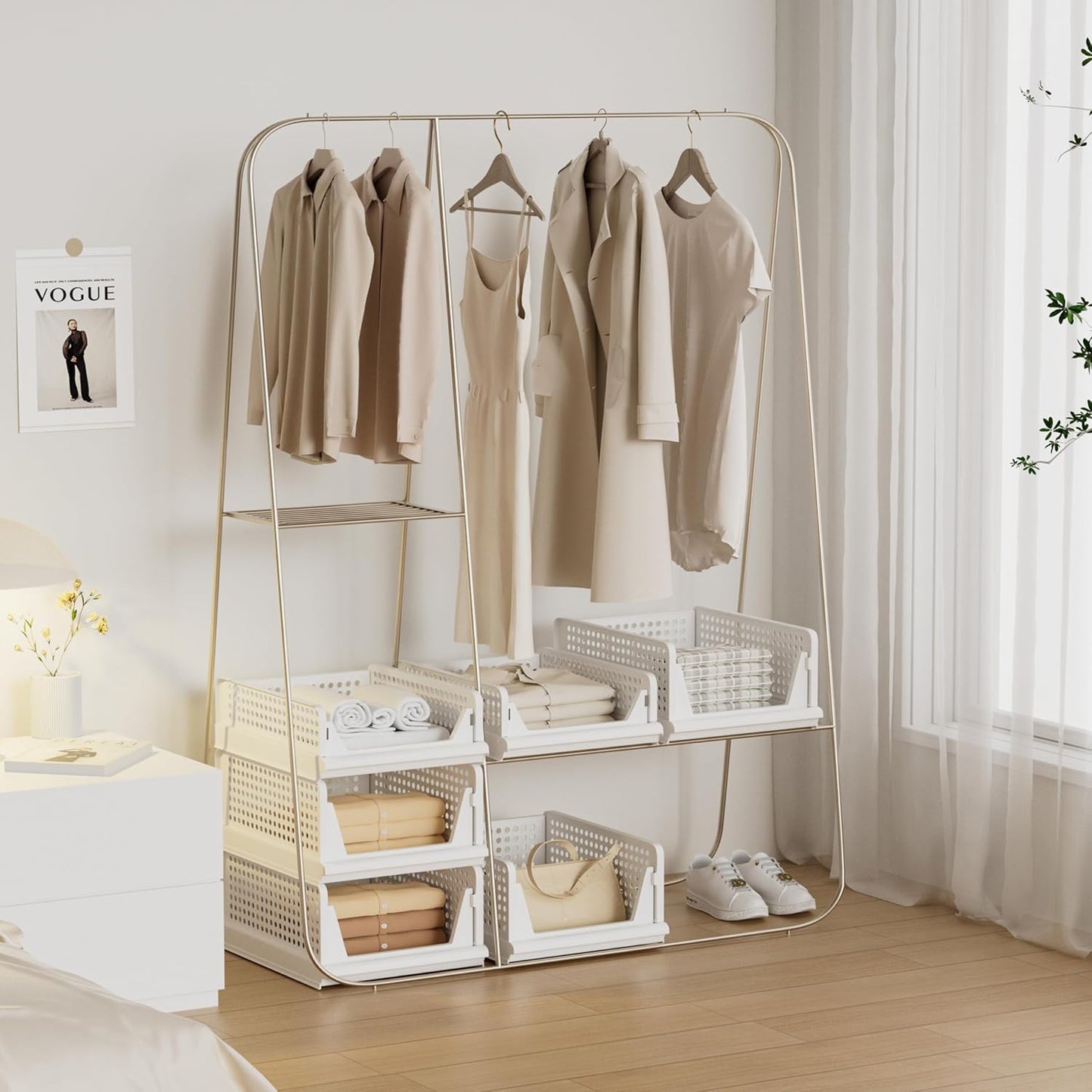 Proarea 4 Pack Stackable Plastic Storage Basket Closet Organizer Bin Foldable Clothes Organizer Storage Drawer Shelf Container for Living Room Bathroom Kitchen Office (2L+2S)