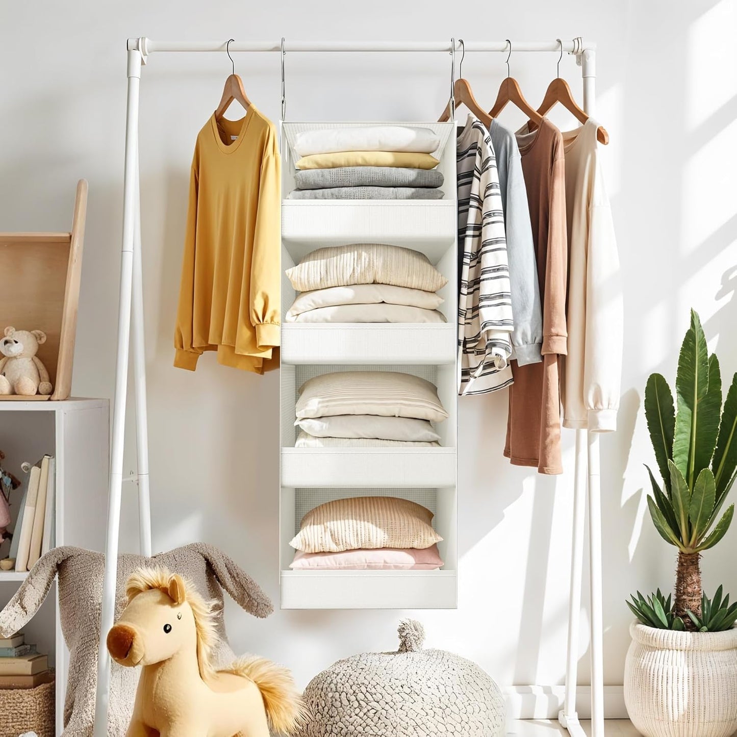 GRANNY SAYS 4-Shelf Hanging Organizer, Closet Hanging Shelves, Closet Hanging Storage Organizers, Organization for Bedroom, Living Room, Baby Nursery, Camper Accessories, Beige, 1-Pack