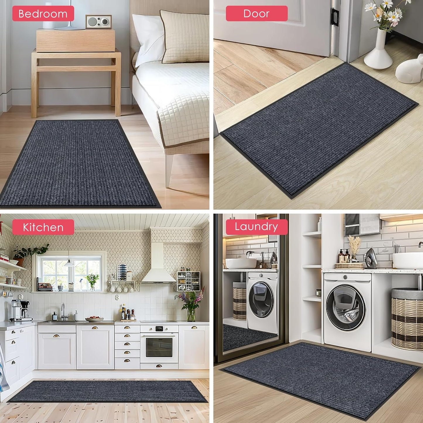 Kuyal Front Door Mat, 3'x10' Indoor Outdoor Entrance, Commercial Floor Inside Outside Entrance, Heavy Duty Durable Welcome Mat, Rubber Backing Non Slip Outdoor Mats for Entryway,Dark Gray