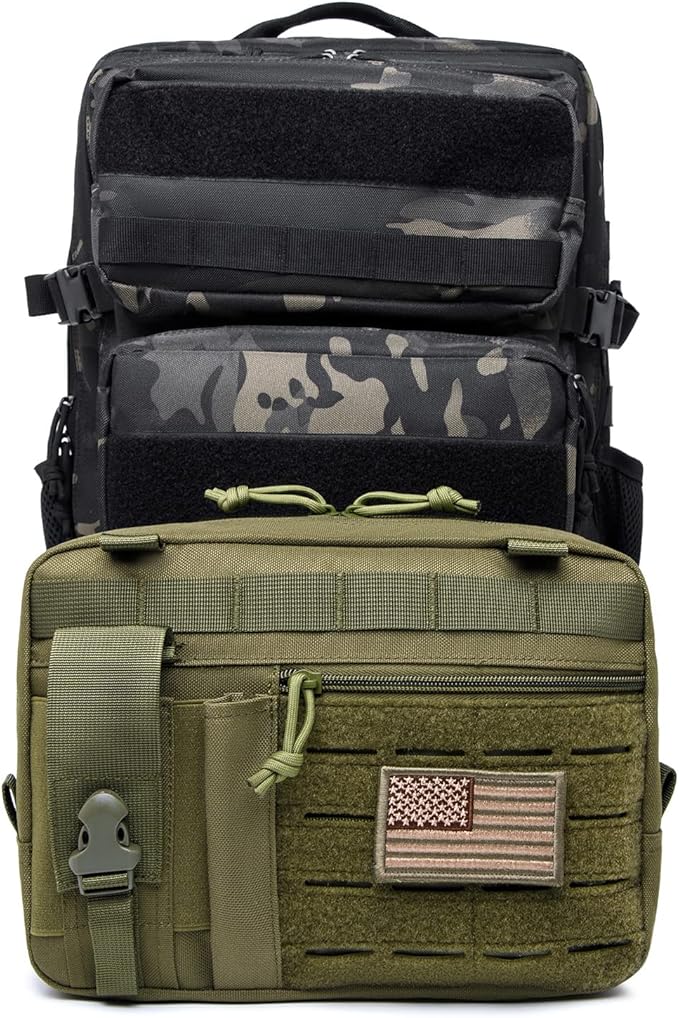 Tactical Molle Admin Pouch of Laser Cut Design,Medical EMT Organizer with Phone Pouch,EDC EMT Pack IFAK Tool Holder with US Patch (Large Green Without Accessories)