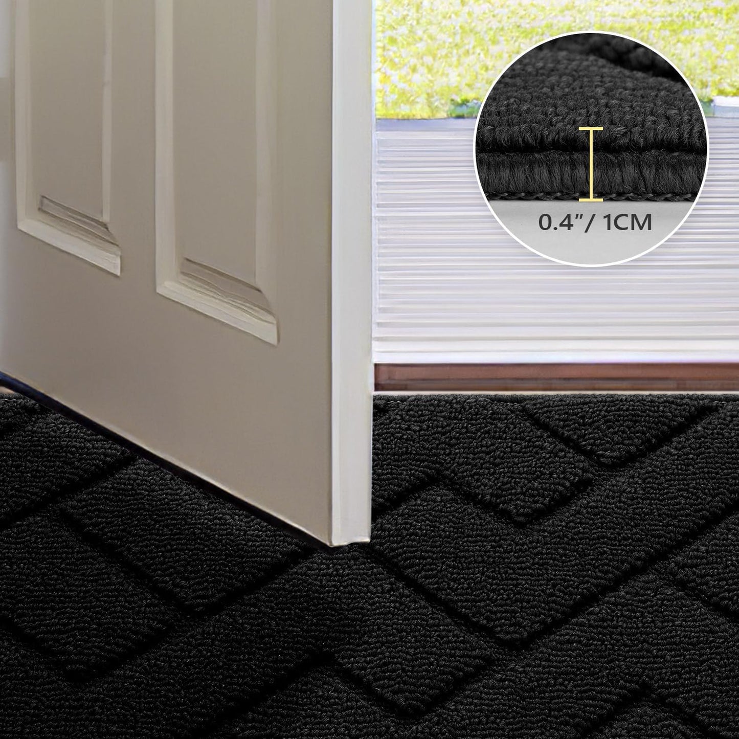 hicorfe Indoor Doormat,Welcome Door Mat TPR Backing Non Slip Mats 20"x31.5" Absorbent Resist Dirt Entrance Doormat Inside Floor for Entryway Washable Low-Profile (Black)