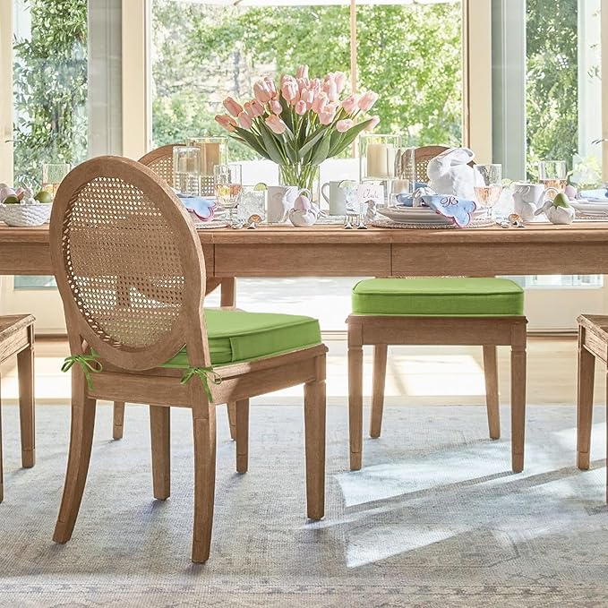 Outdoor Sunbrella Round Corner Seat Cushion, 17"x16"x2", Set of 4, Non Slip Seat Cushion Pads with Removable Cover for Patio Furniture, Garden Yard Lawn, Canvas Ginkgo