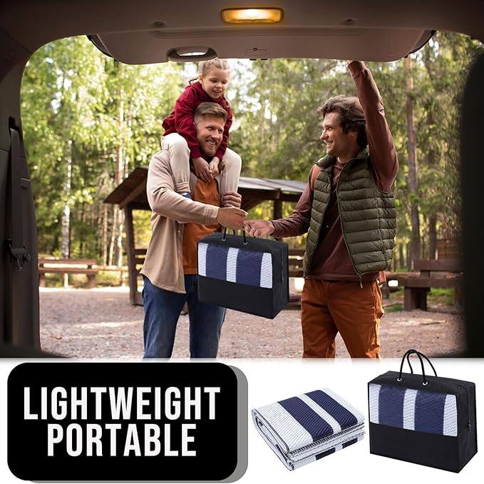 OLANLY Outdoor Rug 5x8 ft Waterproof, Reversible Outdoor Plastic Straw Rug, RV Mat, Indoor Outdoor Carpet Clearance for Patio, Camping, Balcony, Deck, Backyard, Navy & White