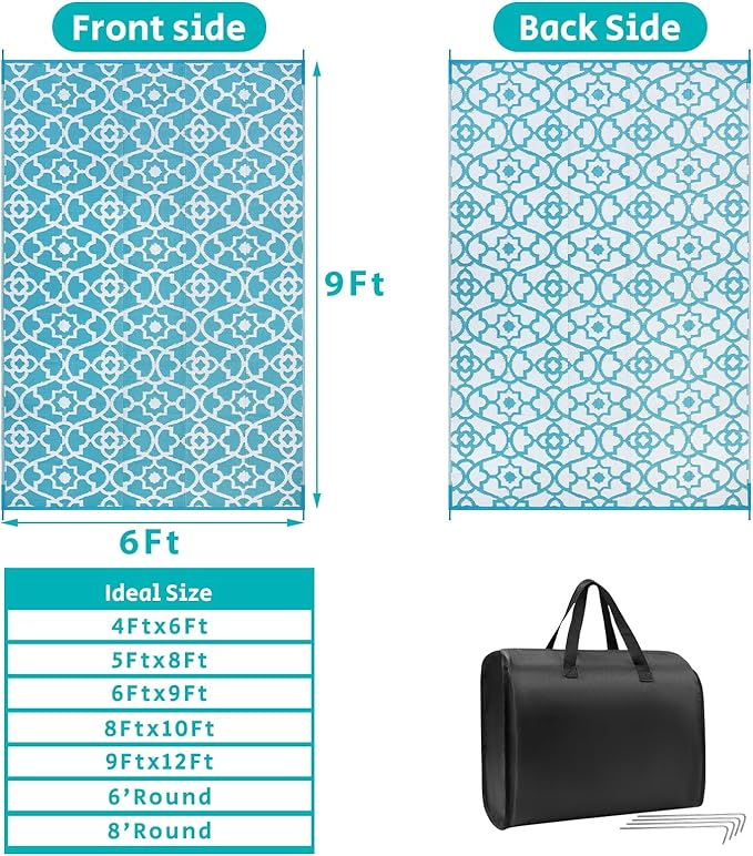 HEBE Outdoor Rug Waterproof 6x9, Plastic Straw Rug Camping Rug, Reversible Outdoor Patio Rugs RV Mat Clearance, Indoor Outside Floor Carpet for Porch,Deck,Camper,Balcony,Backyard