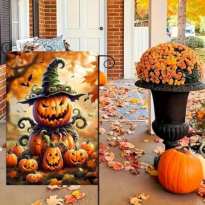 Halloween Garden Flag 12X18 Inch Double Side,Pumpkin Fall Yard Flag, Jack O Lantern Small Garden Flag,Yard Outdoor Flag for Holiday Outside Patio Decoration
