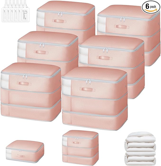 DIMJ Comforter Storage Bag - 110L Ultra Space Saving Self Compression Organize 6 Pack for Duvet, Pillow, Bedding, Blanket Storage Organizer Nylon Compression Bags