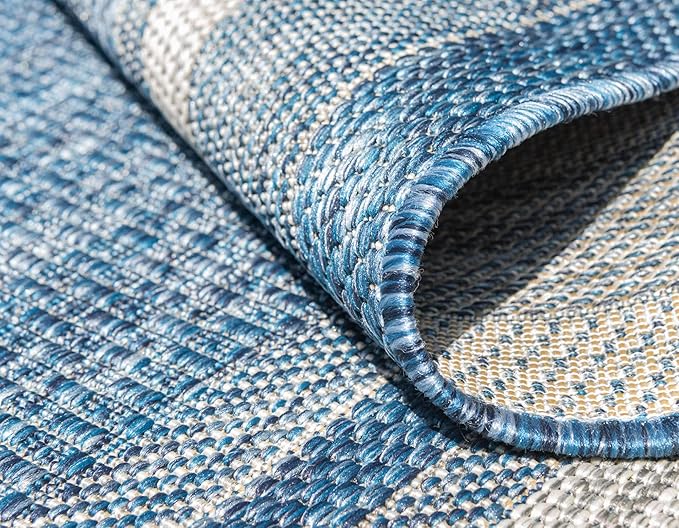 Unique Loom Outdoor Border Collection Area Rug - Soft Border (5' 3" x 8' Rectangle Blue/Ivory)
