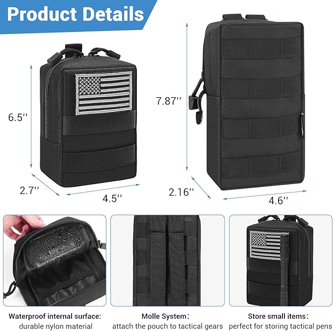 FUNANASUN 2 Pack Molle Pouches Tactical Pouch Small Molle Pouch Compact Water-Resistant EDC Pouch Molle Bag