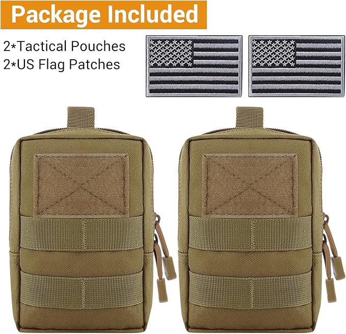 FUNANASUN 2 Pack Molle Pouches Tactical Pouch Small Molle Pouch Compact Water-Resistant EDC Pouch Molle Bag