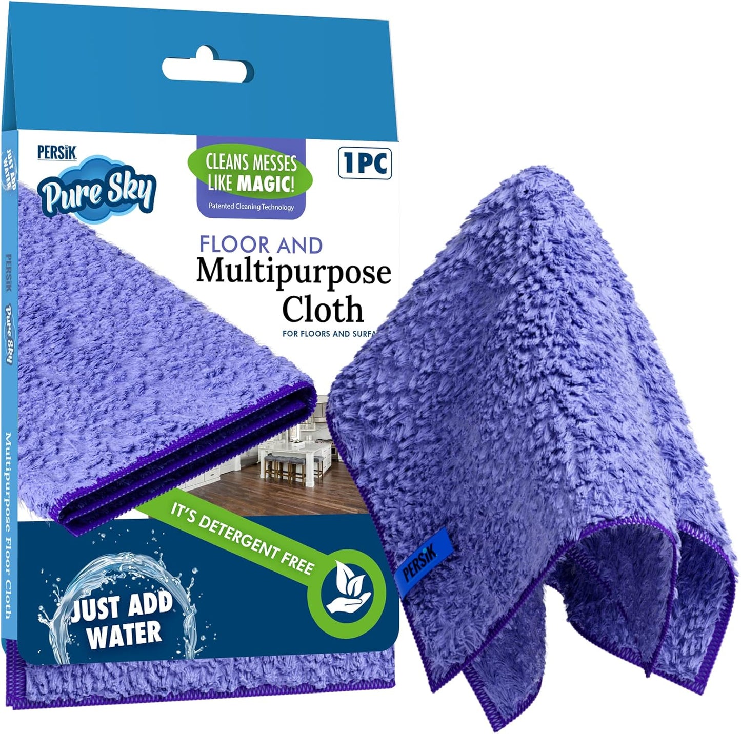 Pure-Sky Magic Deep Clean Cleaning Cloth – JUST ADD Water No Detergents Needed - Multipurpose Ultra Microfiber Cloth - Stick-Attachable for Mop, or as Handheld Microfiber Towels to Clean Any Surfaces