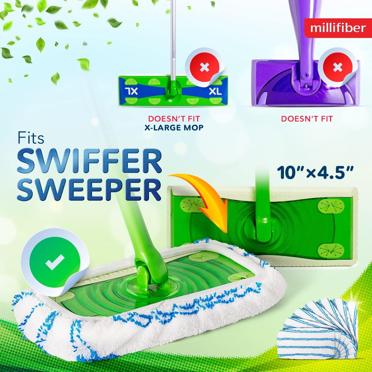 Microfiber Reusable Mop Pads Compatible with Swiffer Sweeper (2-Pack) Washable Mop Pads for Wet & Dry Use (Handle is Not Included)