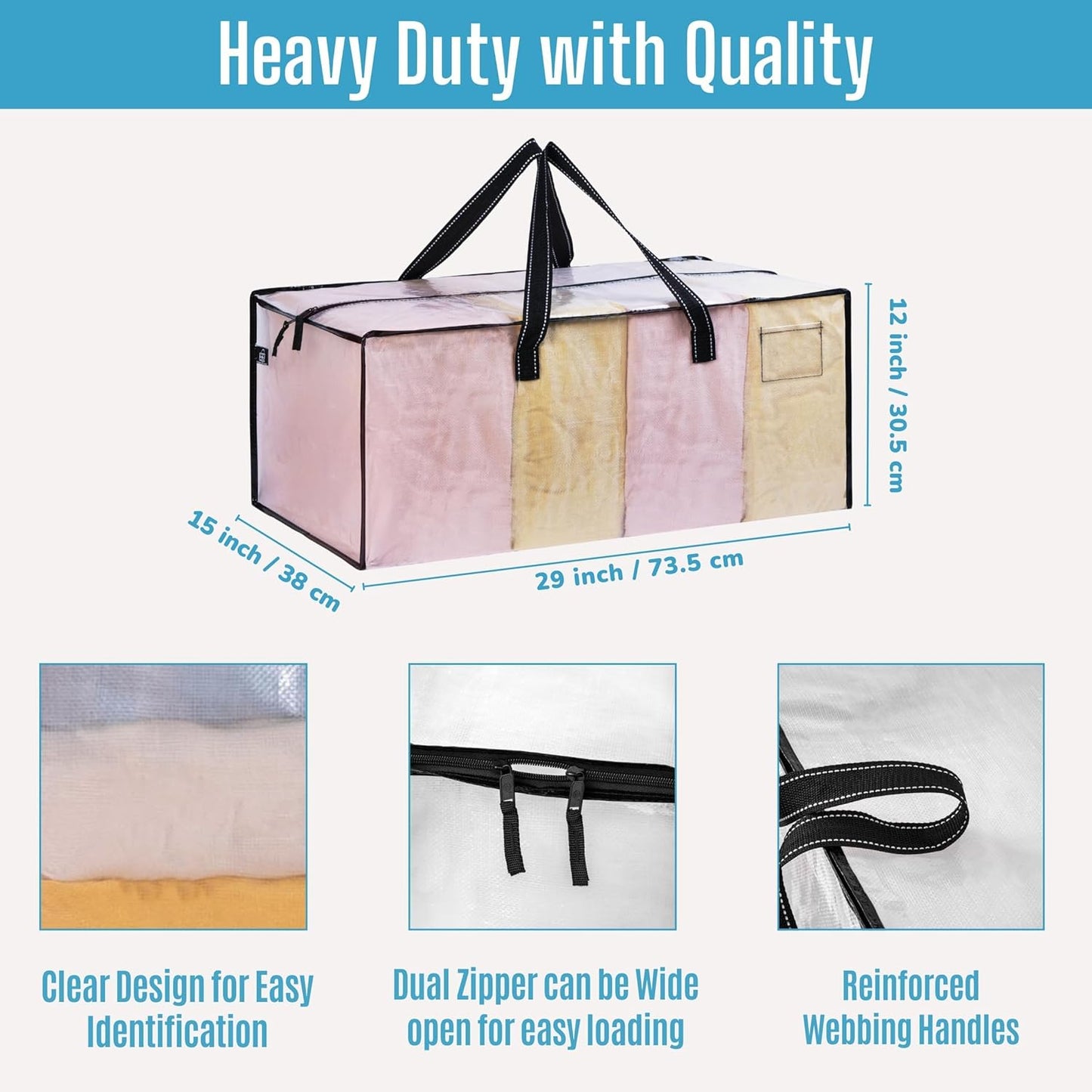 VENO 2 Pack Moving Bags Extra Large Storage Bags for College Move-In, Heavy-Duty Storage Totes, Packing Boxes, and Wardrobe Moving Supplies - Durable Laundry Bags for Clothes (Clear, 2 Pack)