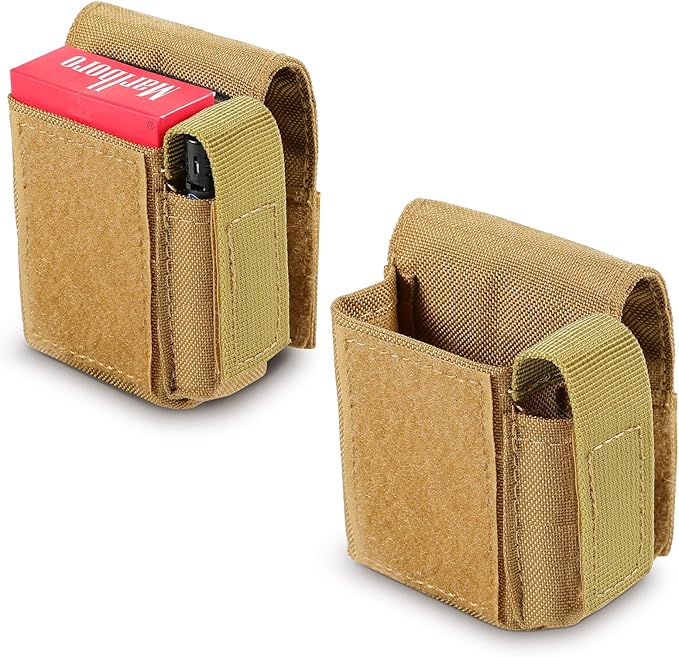2 Pack Tactical Pouches, Molle EDC Compact Pouch Small Utility Pouch Accessories Battery Cigarette Case Card Holder Lighter Slot Mini Cigar Belt Waist Pack