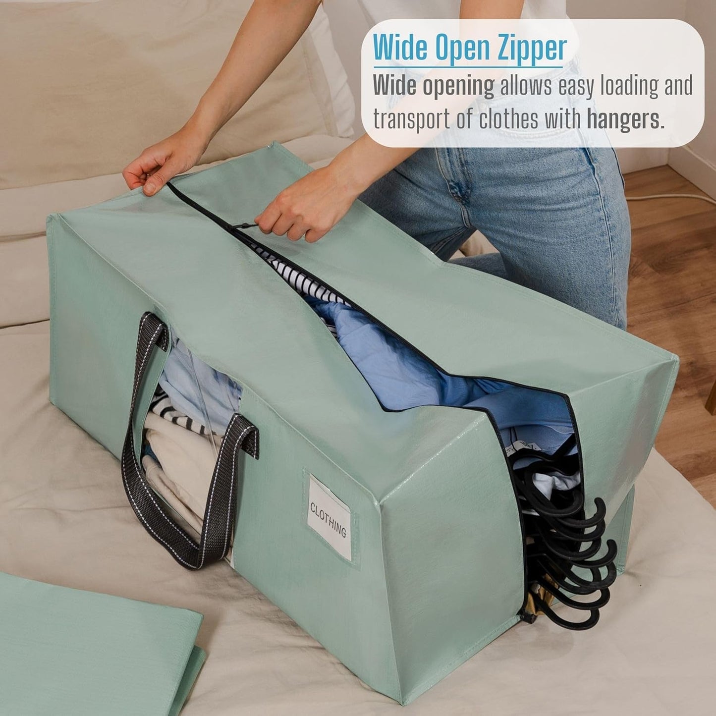 VENO 6 Pack Moving Bags for College, Heavy-Duty Storage Totes, Moving Boxes and Wardrobe Packing Supplies Alternative - Extra Large Durable Laundry Bags for Clothes (Shiny Light Green, 6 Pack)