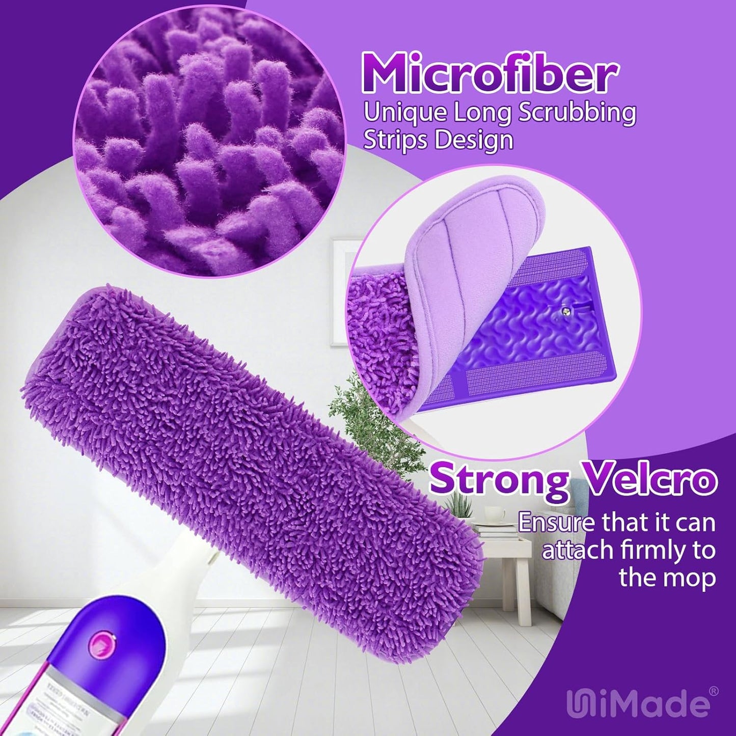 Reusable Mop Pads for Swiffer PowerMop, 8 Pack Microfiber Mop Pad Refill with Scrubber Strips for 13''-15'' SprayMop, Washable Mop Pads Use for Most Floor Types, Designed for Pets - Purple