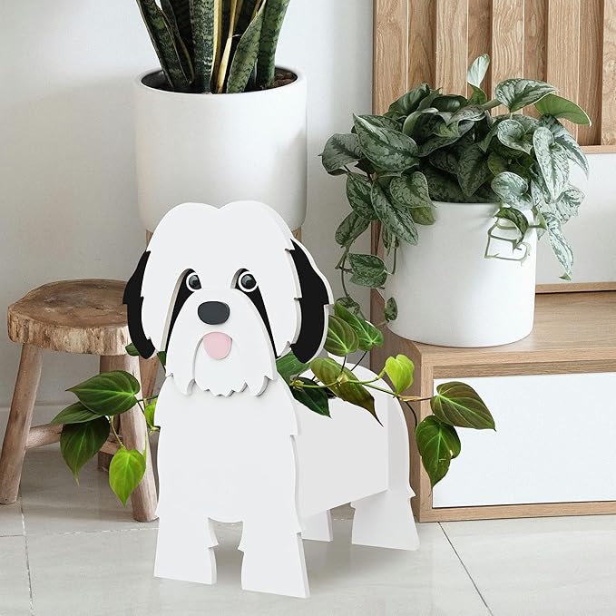 Shih Tzu Dog Planter, Pet Shape Garden Pots Plant Pots for Indoor/Outdoor Gardens Decoration, Cute, Surprise Gifts/Souvenirs for Pet Lovers (Black)