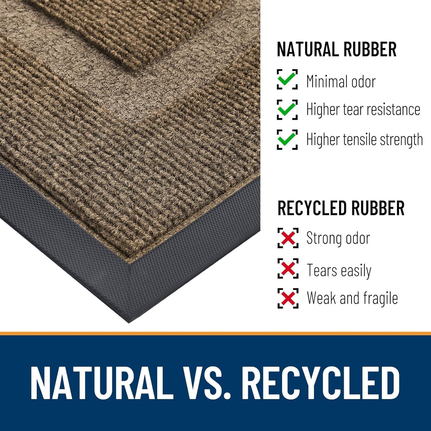 OLANLY Half Circle Door Mat Indoor Outdoor Entrance Welcome, Waterproof All-Season, All-Weather Doormat, Sturdy Natural Rubber, Low Profile, Easy Clean Patio Porch Entryway Mat, 59x23, Brown