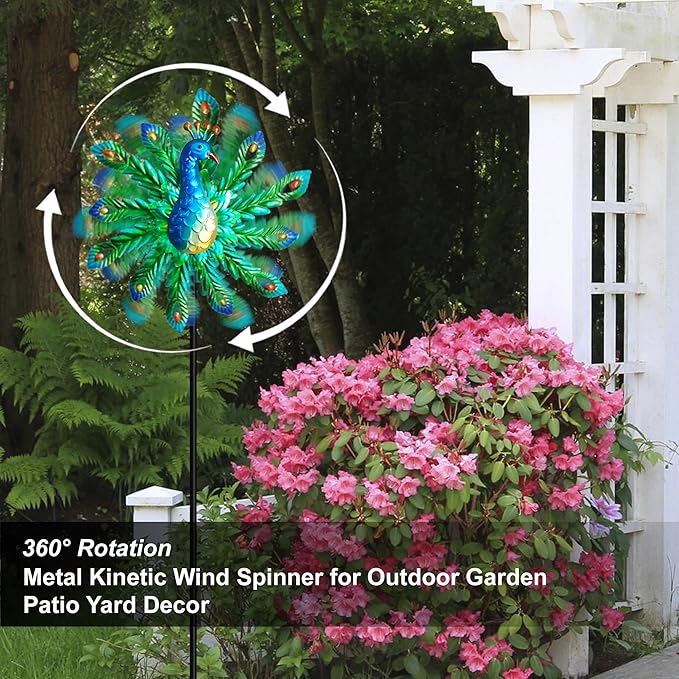 Outdoor Wind Spinner, 37" Metal Peacock Wind Spinner, Peacock Sculpture Garden Wind Spinners for Garden Yard Patio Decoration