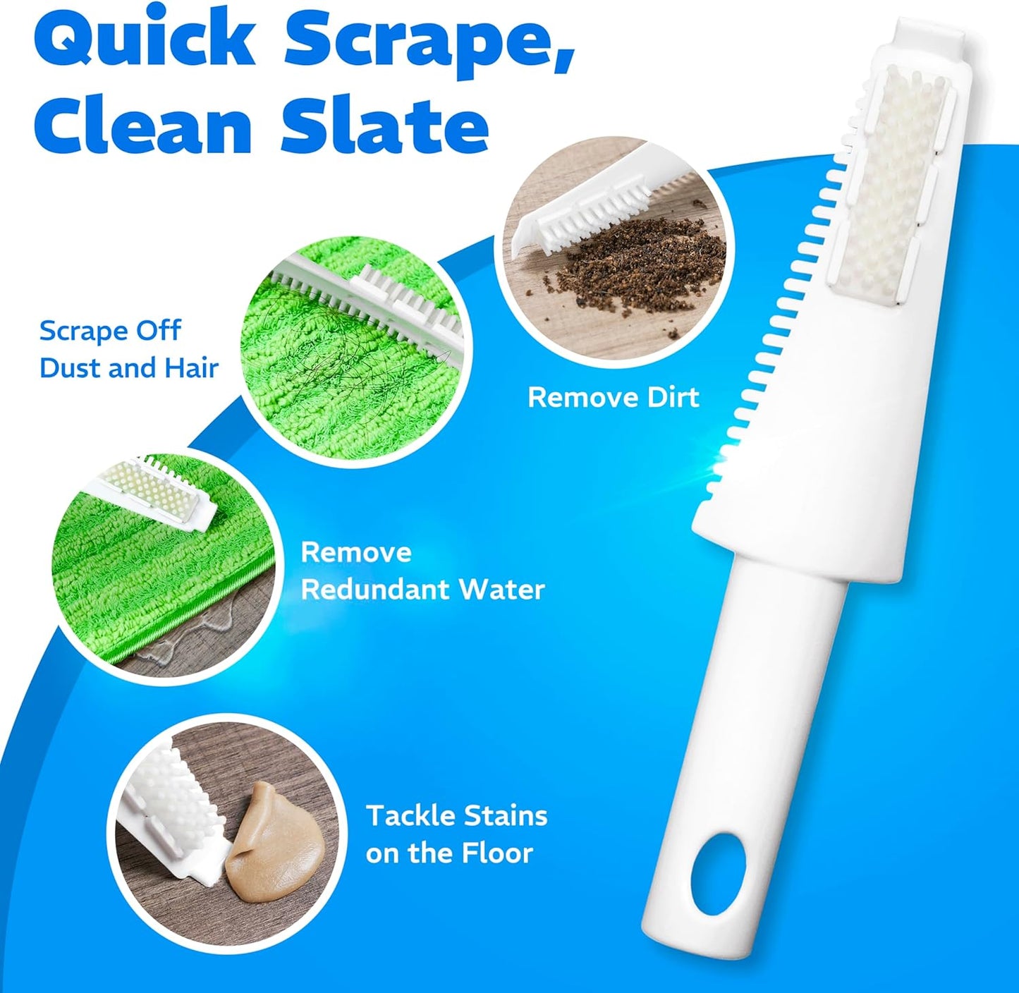 4 Pack Reusable Microfiber Mop Pads, Compatible with Swiffer Sweeper, Machine Washable Cloths, Scraper Included, Refills for All Floor Cleaning, Hook and Loop, Wet Dry - 10"- 12"