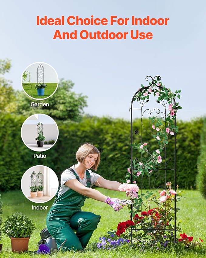 VEVOR Garden Trellis for Climbing Plants, 60 x 15 in, 2 Packs Rustproof Metal Garden Flower Trellis, Outdoor Climbing Rose Trellis Cucumbers Support, Decorative Clematis Trellis for Courtyards Lawns