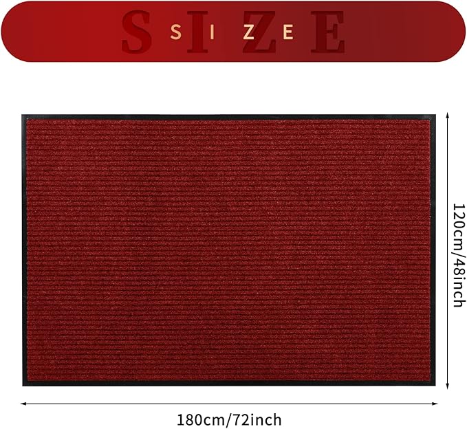 Profile Rubber Door Mat, 72x48inch, Heavy Duty, Entrance Doormat, Indoor and Outdoor, Waterproof, Easy Clean Shoe Scraper, Home Rug Welcome Mats for Entryway, Patio, Porch(Red)
