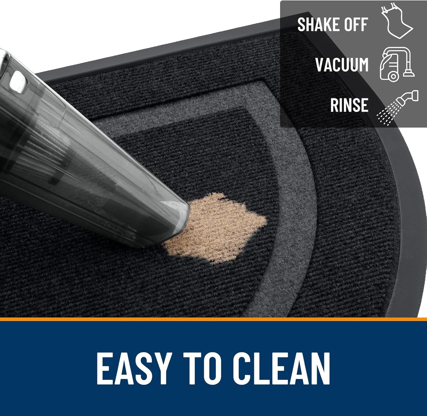 OLANLY Half Circle Door Mat Indoor Outdoor Entrance Welcome, Waterproof All-Season, All-Weather Doormat, Sturdy Natural Rubber, Low Profile, Easy Clean Patio Porch Entryway Mat, 47x23, Black