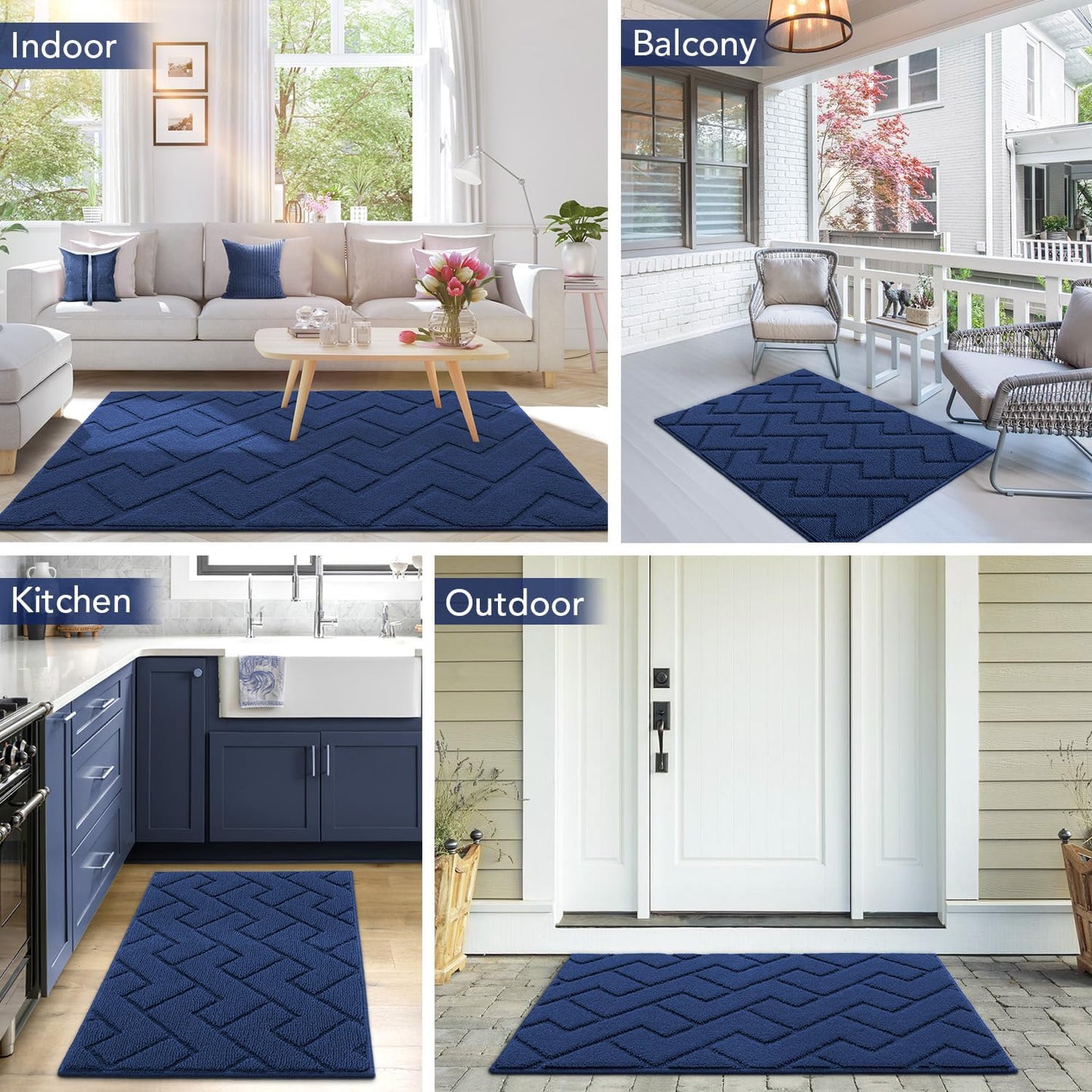 hicorfe Indoor Door Mat,Non Slip Door Mats,32"x48" Front Back Door Mat Rubber Backing,Absorbent Resist Dirt Entrance Inside Floor Mats for Entryway Washable Low-Profile(Navy Blue)