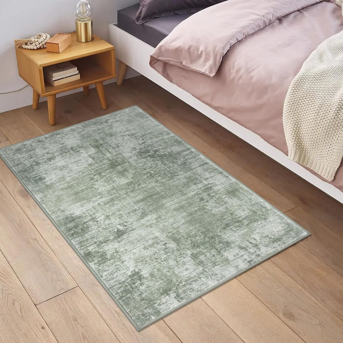 IOHOUZE Small Abstract Area Rug 2x3 Ft Entryway Rugs Washable Door Mat Indoor Entrance, Rubber Backed Throw Rugs, Printed Faux Wool Non Slip Floor Carpet for Foyer Front Door Sink, Sage Green