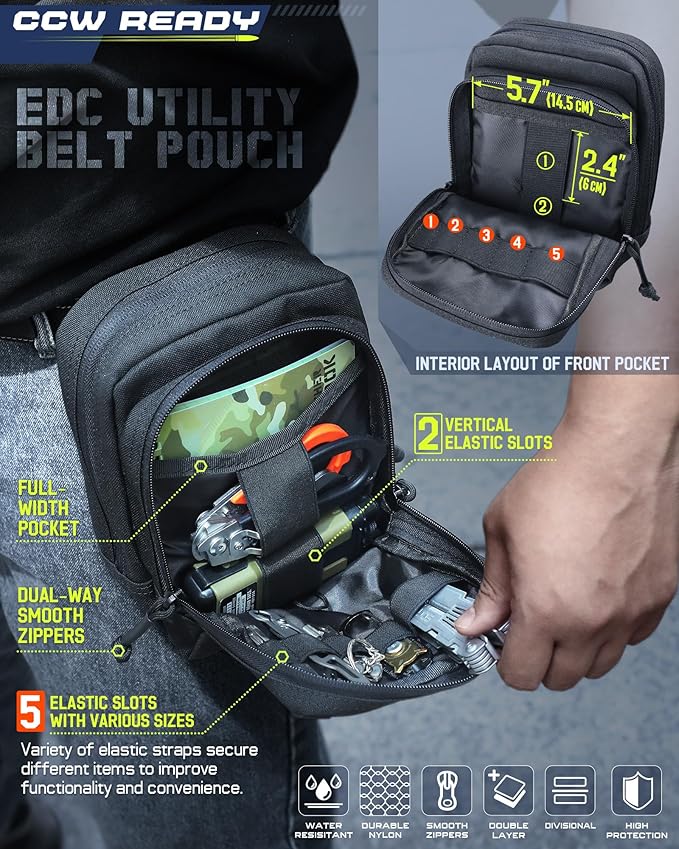 WYNEX Molle Admin Pistol Pouch for Concealed Carry, Tactical EDC Belt Pouch Gun Bag Utility Tool EMT Organizer Pouch Medical CCW with Universal Pistol/Elastic Holster