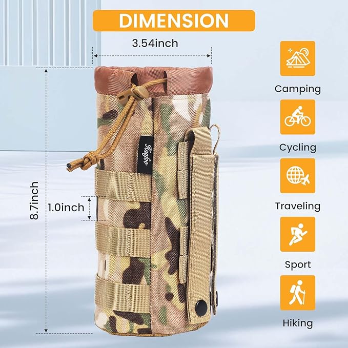 Molle Water Bottle Holder, Upgraded 1000D Nylon Tactical Molle Water Bottle Pouch, Sports Water Bottle Bag Bottom Mesh Lining Hydration Carrier for Camping, Climbing, Hiking and Travelling