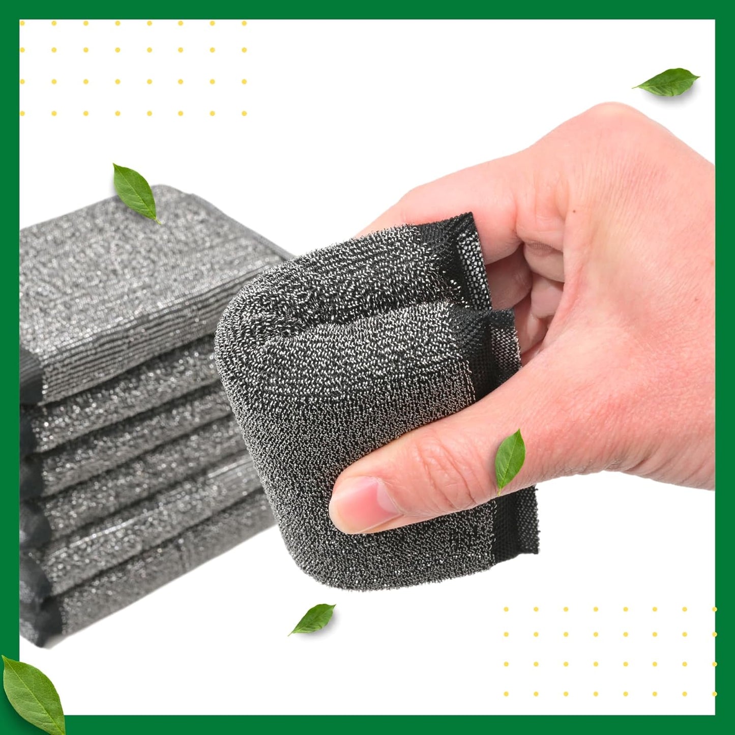 Steel Wool Scrub Sponges Kitchen, Reusable Dish Scrubber Sponge, for Pots, Pans, Gentle and Scratch Free - 12 Pack Black