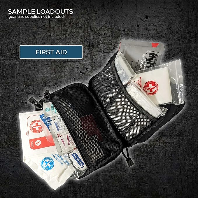 EPG Tactical Molle EDC Organizer - Large Black Modular Survival Bag with First Aid Pouch