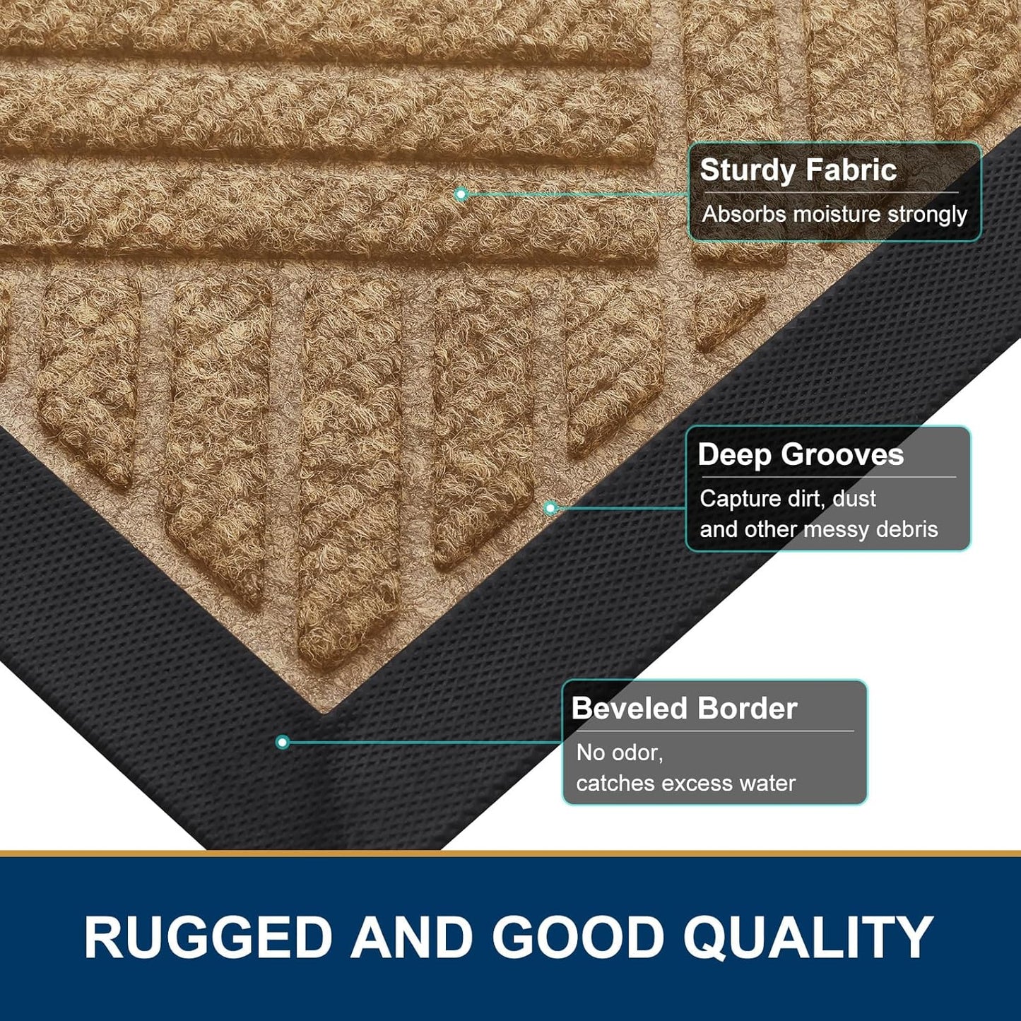 Smiry Front Door Mat Outside Entrance, Heavy Duty Outdoor Indoor Mat, Natural Rubber Doormat, Non Slip, Trap Dirt and Moisture, Easy Clean, Low Profile Patio Porch Entryway Mat, 59x23, Coffee