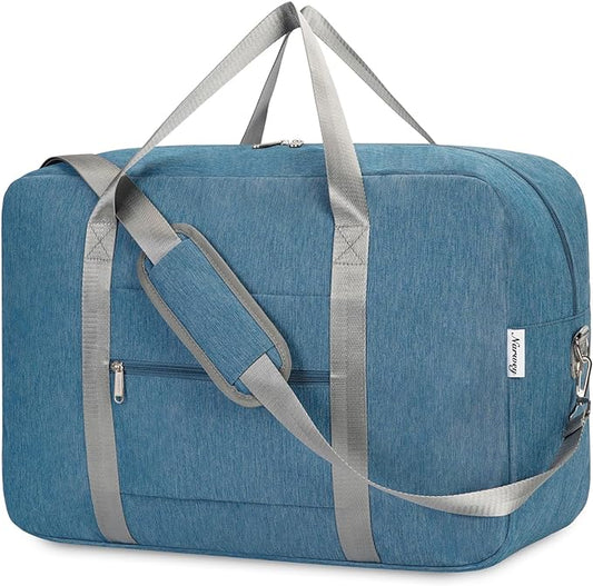 Carry on luaggage 22x14x9 Airlines Approved Foldable Carry on Bag Travel Duffel Packable Duffle Overnight for Women and Men 40L (Navy Blue)