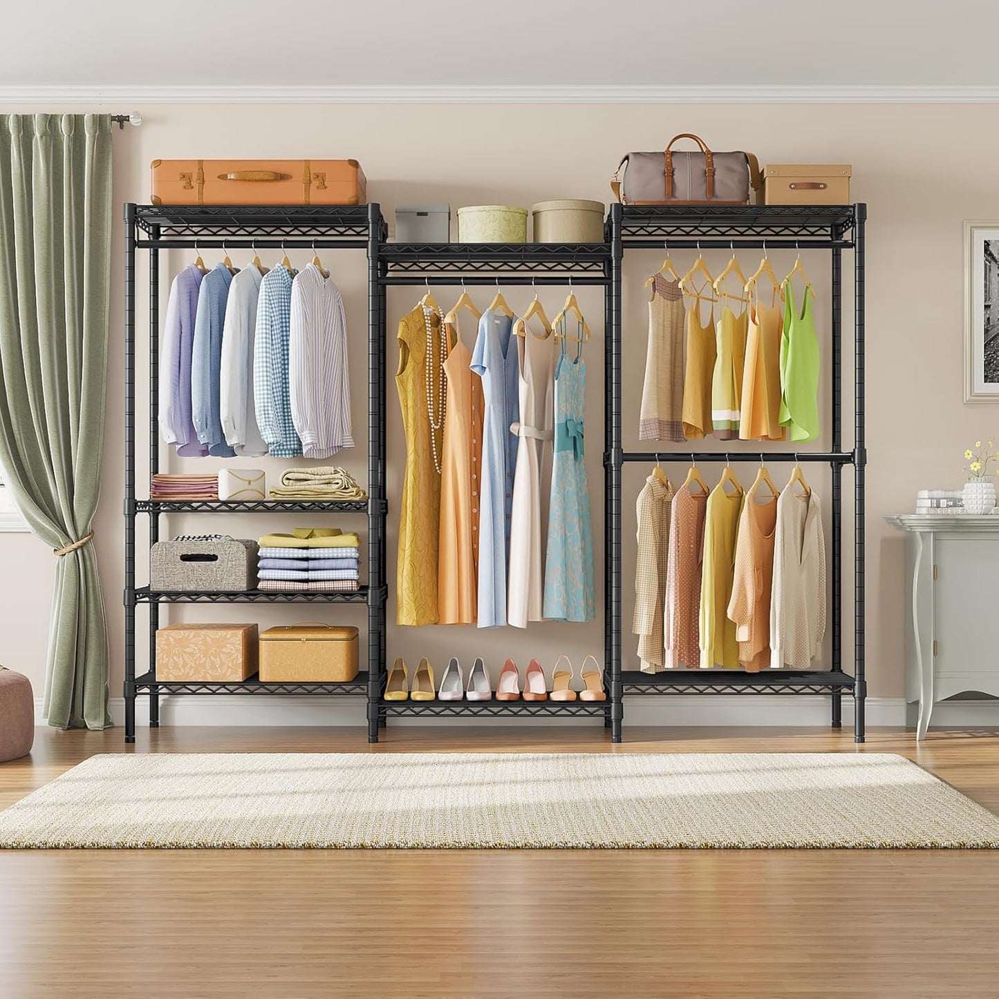 VIPEK V5 Plus Large Portable Closet Rack Freestanding Wardrobe Closet, Multi-Functional Clothes Rack Heavy Duty Metal Clothing Rack for Hanging Clothes, 85.4" L x 15.7" W x 76.4" H, Black