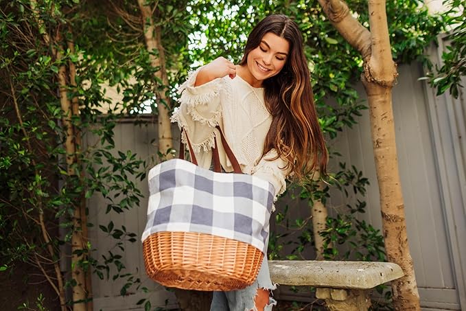 PICNIC TIME Coronado Canvas and Willow Basket Tote, Picnic Tote Bag, Beach Tote