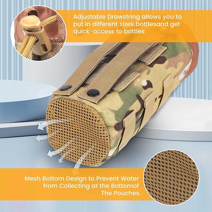Molle Water Bottle Holder, Upgraded 1000D Nylon Tactical Molle Water Bottle Pouch, Sports Water Bottle Bag Bottom Mesh Lining Hydration Carrier for Camping, Climbing, Hiking and Travelling