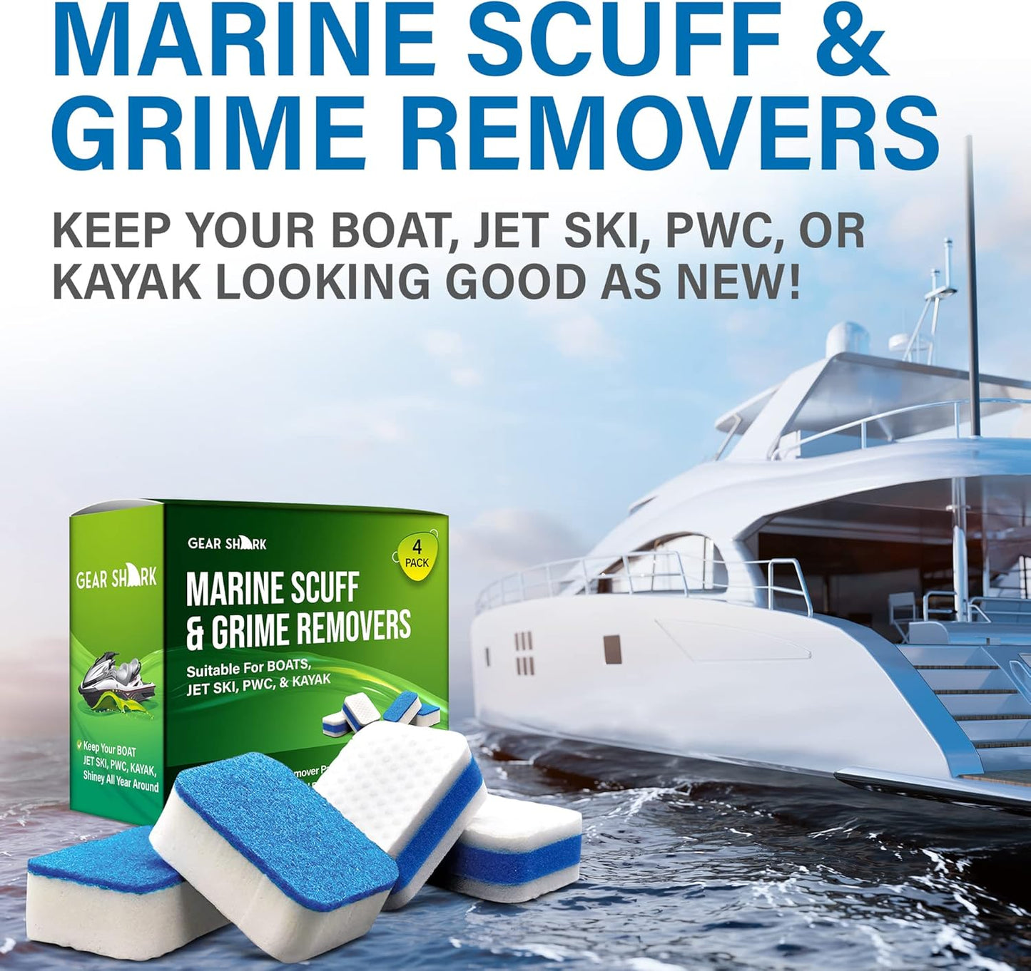 Marine Scuff Erasers | Magic Sponge Pads for Boats | Effectively Remove Dirt, Grease, Grime | Premium Boat Accessories, Boat Accessories & Boating Essentials | Boat Cleaning Supplies
