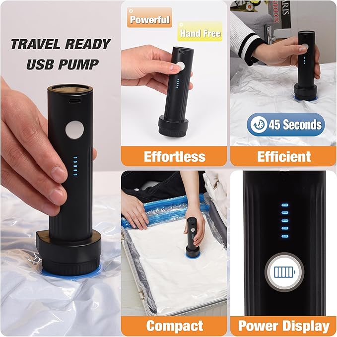 Travel Vacuum Storage Bags with Electric Pump, 15 Combo Travel Packing Bags for Luggage and Suitcase, Carry-on Size Compression Space Saver for Clothes and Clothing