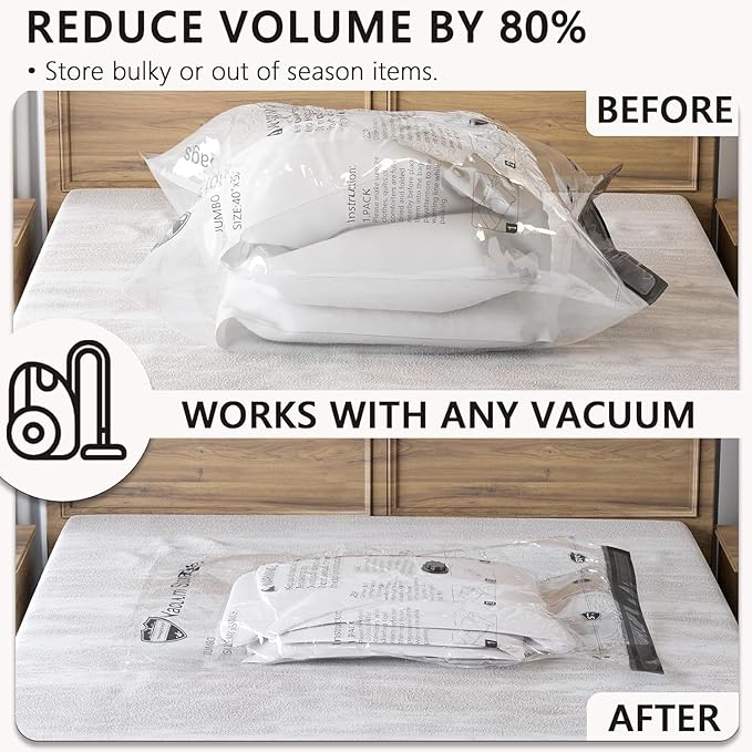 Vacuum Storage Bags 8 Large, Space Saver Bags with Travel Hand Pump, Compression Airtight Sealer Bags for Clothes, Bedding, Pillows, Comforters, Blankets